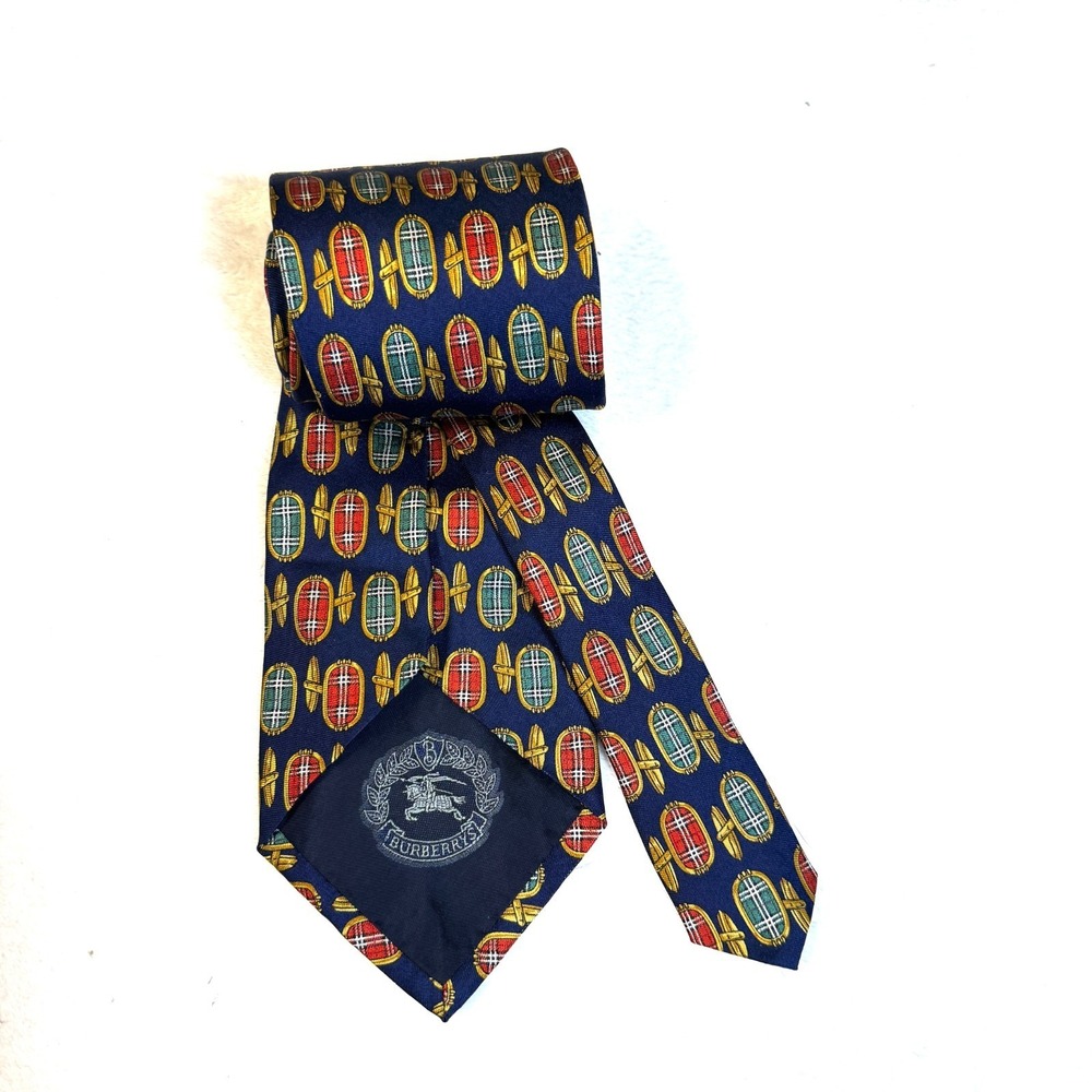vintage Burberrys 100% Silk Neck Tie Navy All Over Print Formal Made In Italy - Picture 2 of 6